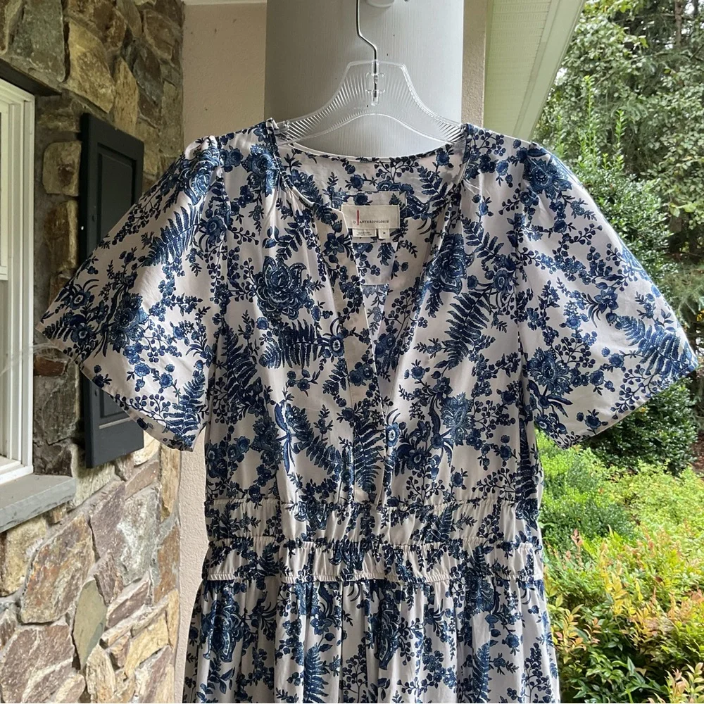 Anthropologie Blue and White Floral Tiered Maxi Dress - Picture 8 of 8